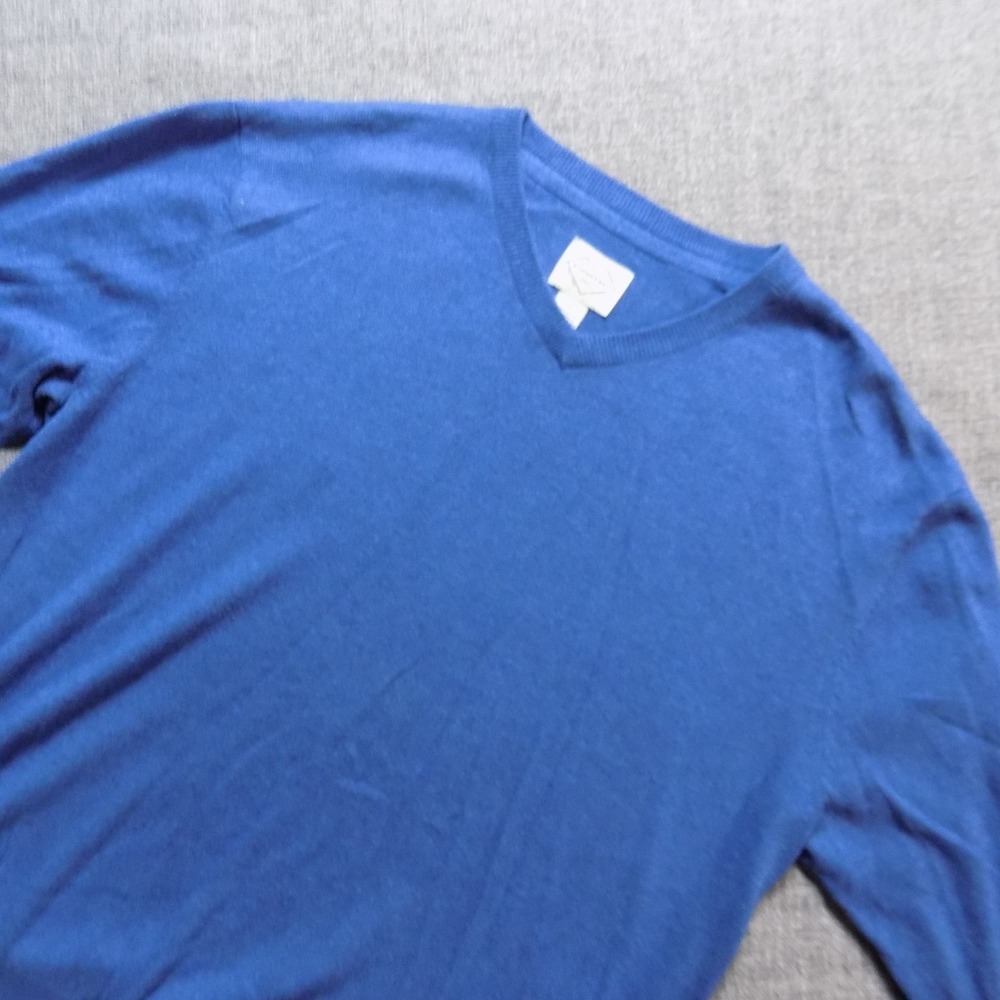 St. Johns Bay V-Neck Sweater Mens Large Blue Good Cotton Blend Pullover
